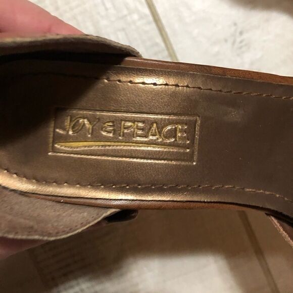 Sparkly Bronze Upcycled Custom Size 6 Joy & Peace Brown Wedges - Picture 3 of 8